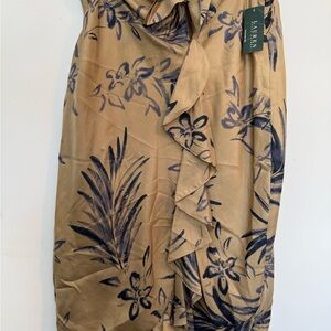 Lauren ralph Lauren silk Vintage Floral printed Beige blue skirt size S NWT
